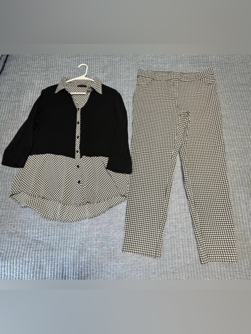 FYLO  Women Office Black and White Button Down Shirt and Pants.